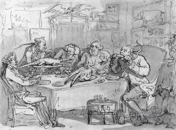 En blanco y negro Painting - La cena del pescado caricatura de Thomas Rowlandson en blanco y negro